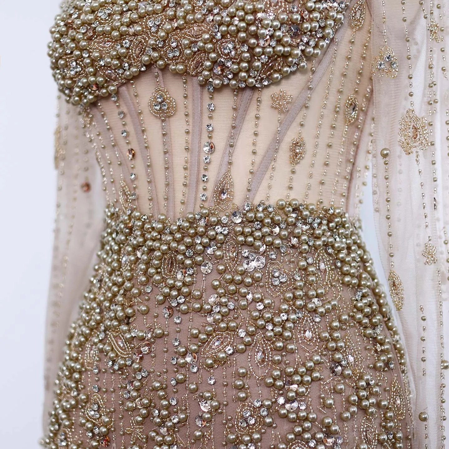 Sharon Said Luxury Arabic Caramel Mermaid Evening Dress with Overskirt Sleeves Formal Gowns For Wedding Party SS148 Customized