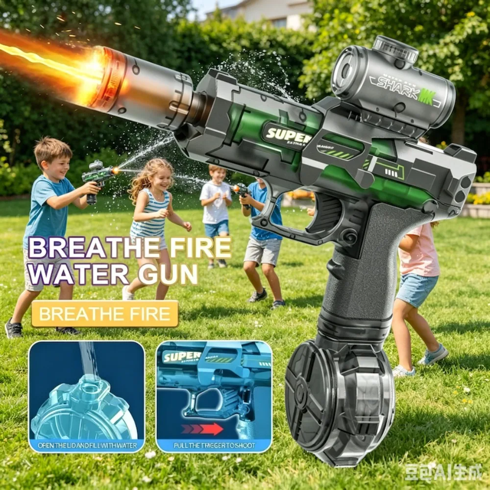 Electric Water Gun Toy with Flashing Light Full Automatic Continuous Shooting Game Summer Outdoor Beach Water Fight for Adults