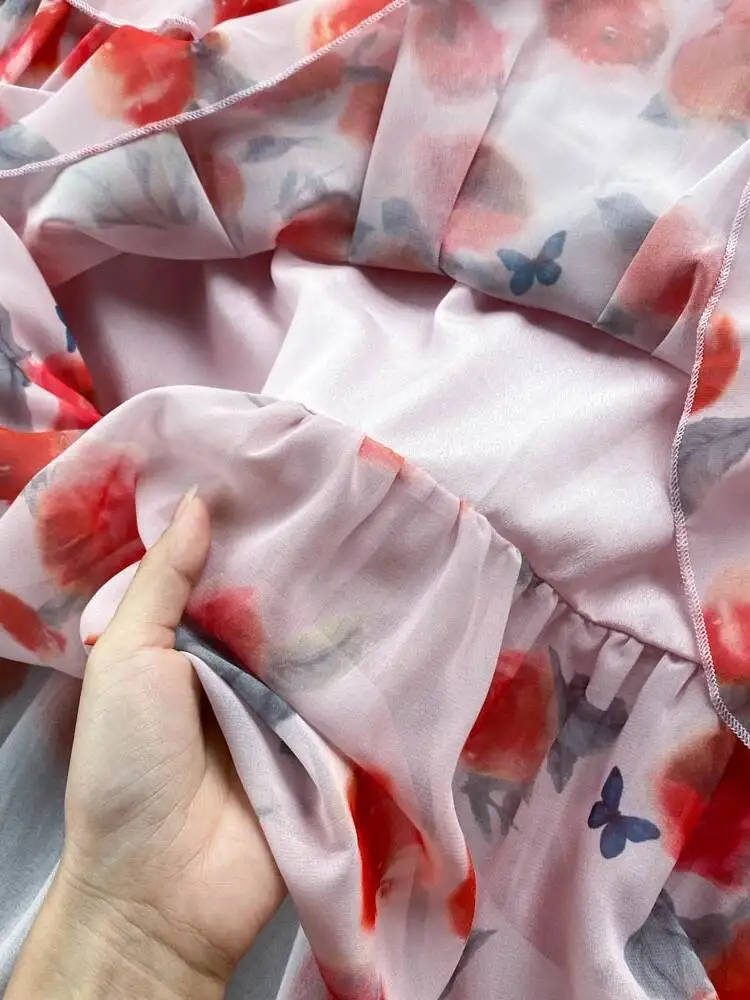 Mulheres sexy sem costas vestido de praia verão pintura a óleo impresso com decote em v chiffon vestidos longos senhoras magro a linha camada longo robe