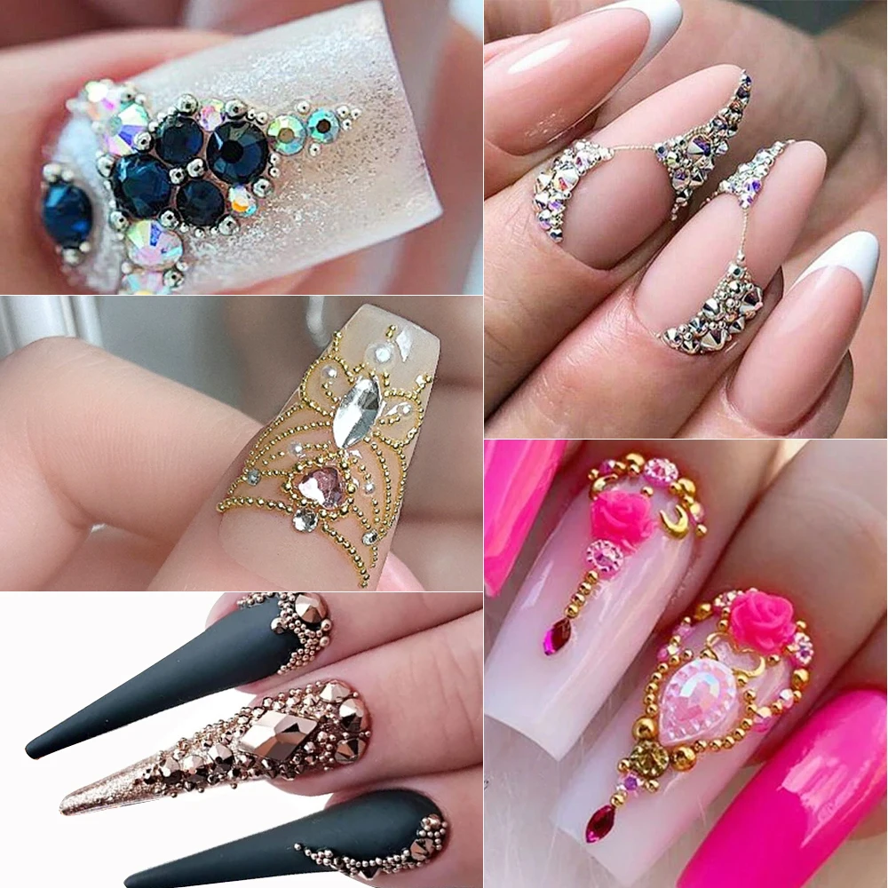 12 Girds Mini Gold/Silver Caviar Beads Nail Charms Steel Bead Nail Rhinestones+Magnetic Pen 3D Nail Pearl Metal Jewelry DIY Acce