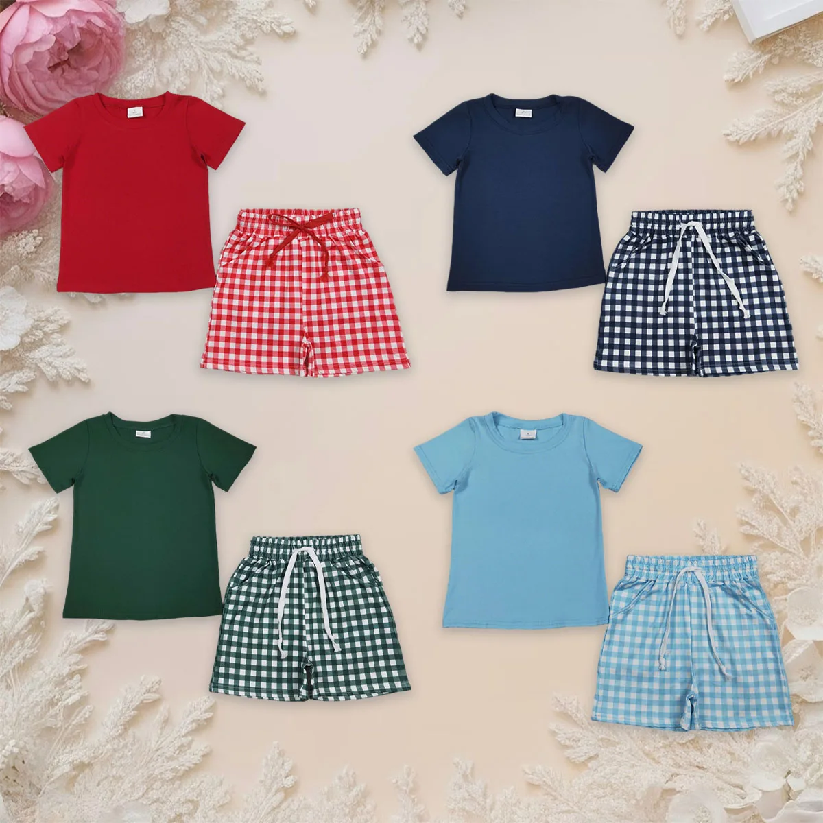 

Baby Boy Short Sleeve Shirts Top Checked Pockets Shorts Clothes Sets Sibling Kids Outfits Infant Children Clothing Wholesale