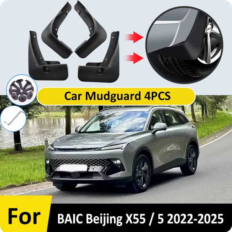 Car Mudguard For BAIC Beijing X55 Accessories X6 5 Tiger Six 2022-2025 MudFlaps Wheel Fender Guards Dustproof Splash Mudguards