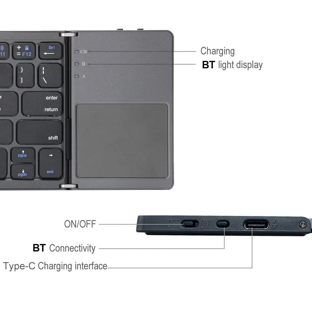 VONTAR Portable Folding Russian Wireless keyboard BT Rechargeable BT Touchpad Keypad for IOS/Android/Windows ipad Tablet