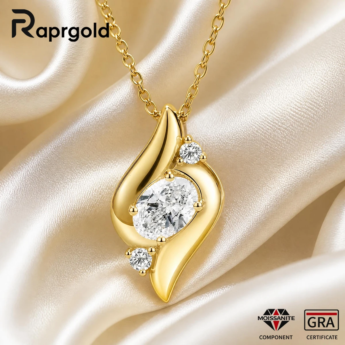 RAPRGOLD 1ct D Color Moissanite Shell Pendant Necklace 925 Sterling Silver With GRA Certified Fine Jewelry For Women Party Gift