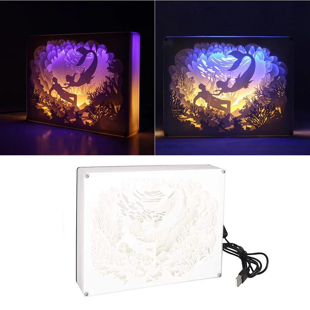 

3D Paper LED Lamp Creative Mermaid Design 3D Paper Cut Led Light Bedroom Living Room Decor Night Light Valentine Gift