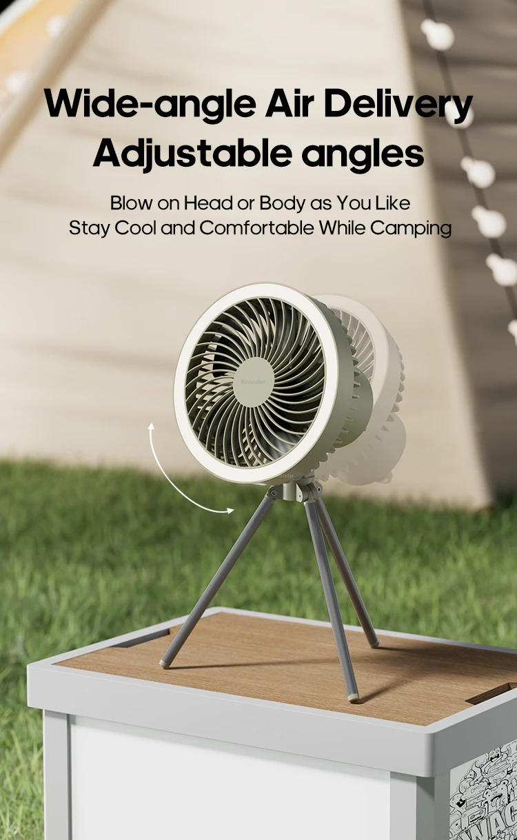 Outdoor-Campingventilator 10000mAh Zelt-Hängeventilator Wiederaufladbarer tragbarer Tischventilator mit abnehmbarer Campinglampe und Powerbank – Detail 15
