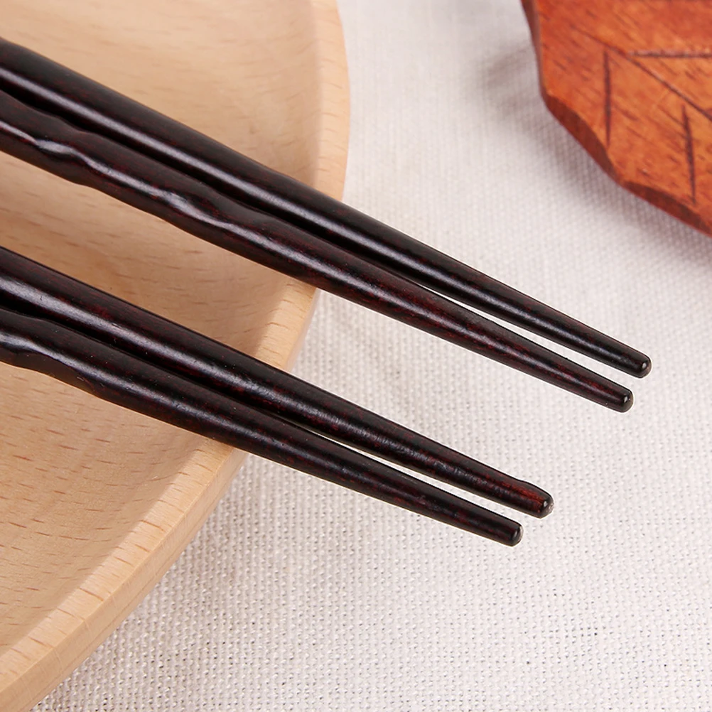 

5 Pairs Solid Wood Chopsticks Light Weight Sushi Reusable Dishwasher Safe Environment Friendly Polished Sturdy Elegant Cherry