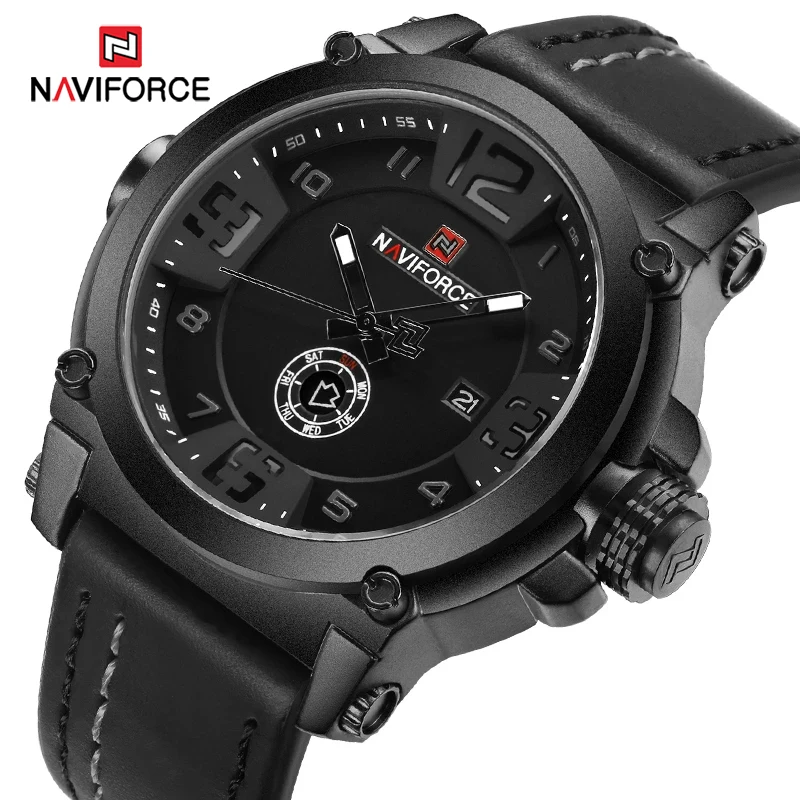 

NAVIFORCE 9099 Fashion Men's Quartz Watches Leather Strap Military Wrist Watch Men Top Luxury Brand Sport Waterproof Male Clock