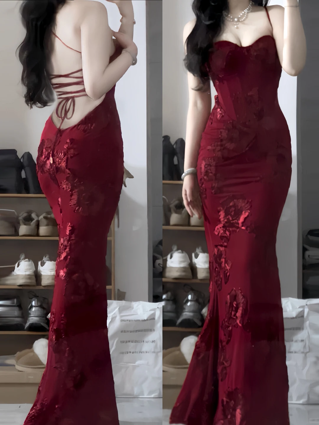 

Red Strapless Bodycon Long Dress Women's Backless Sexy Elegant Evening Gown City Commuting Date Casual Daily Party Dress