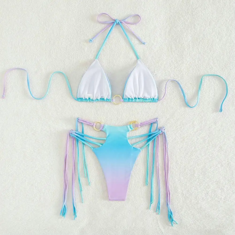 

Pads 2Pcs/Set Stylish Sexy Bandage Swim Bathing Suit Wire Free Split Swimsuit Tassel Beach Clothing