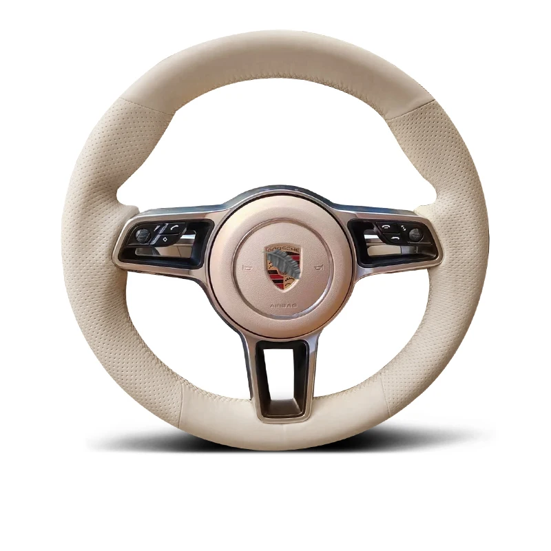 Hand-sewn Car Steering Wheel Cover for Parsche Cayenne S Base E-Hybrid S Macan 918 Spyder 718 Boxster Cayman GT4 911 Leather
