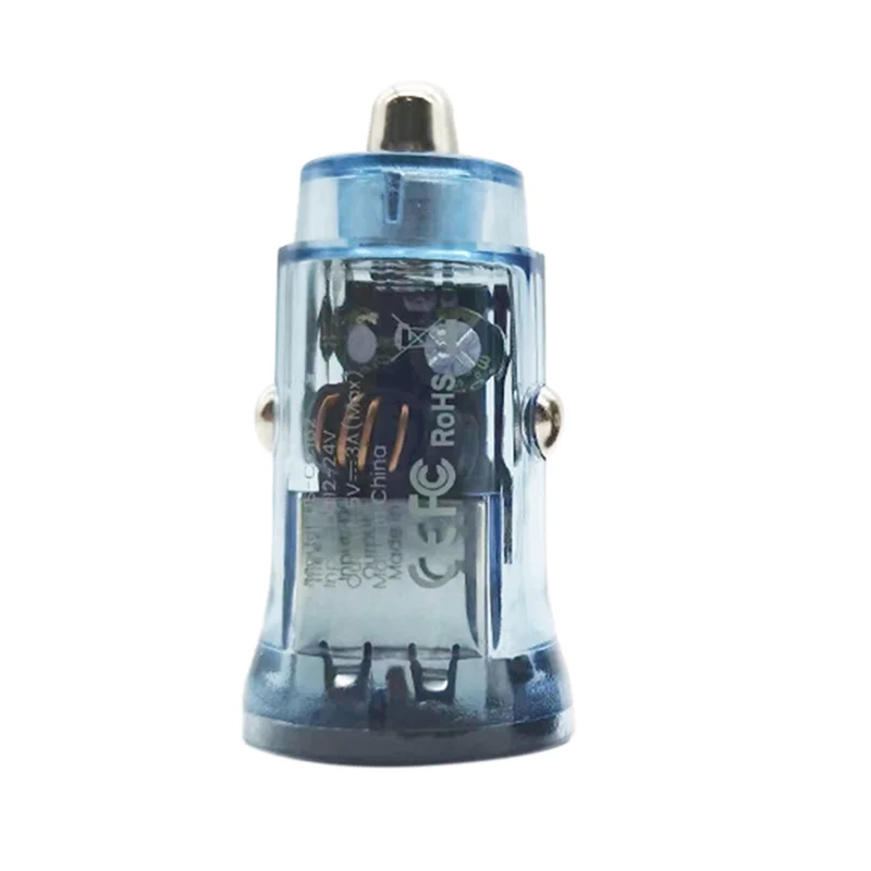 Transparent Two USB Car Charger 3.1A Fast Charging Charger Pd Fast Mini Car Charger Quick Charge(Transparent Blue)