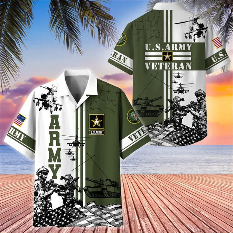 Summer New 3D United States Soldiers Armys Veterans Printing Shirts For Men Fashion Cool Short Shirts Y2k Hawaiian Tops Clothing