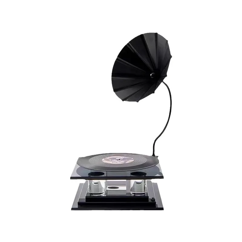European retro vinyl record player, phonograph, TV cabinet in the sales office of the model house, living room home crystal