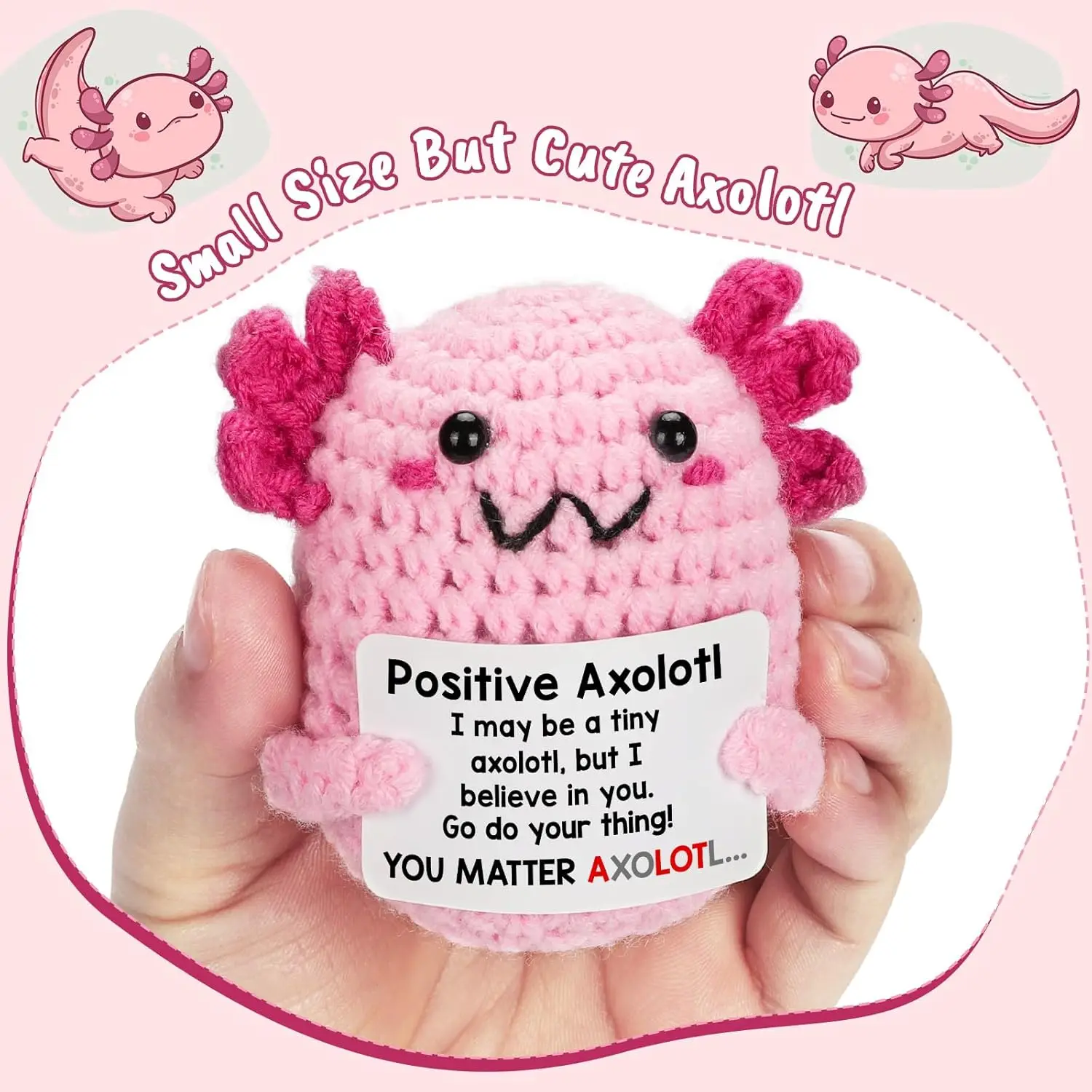 Handmade Positive Energy Axolotl Doll With Card Home Decoration Knitting Axolotl Doll Ornament Room Decor Christams Party Gifts