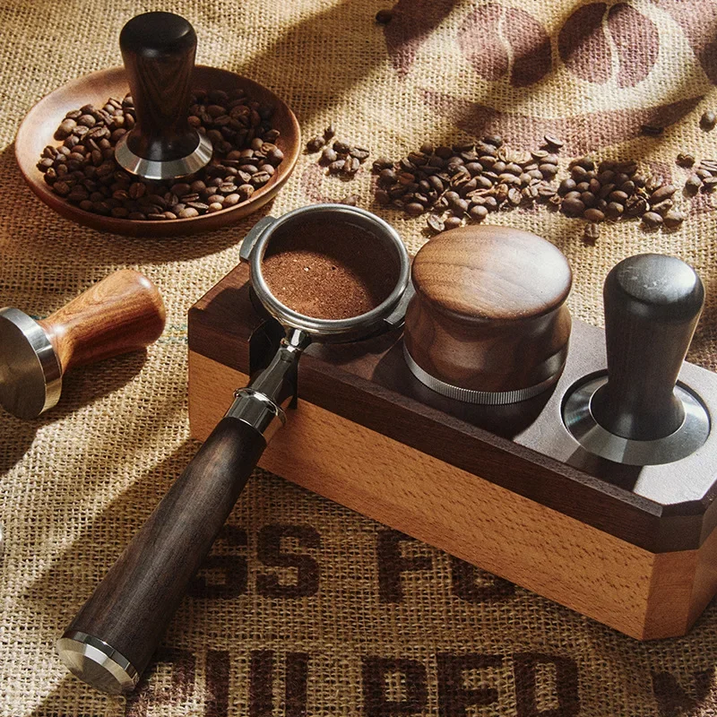 Stainless Steel Modern Espresso Coffee Tamper Machine DIY Coffee Bean Press Base Wooden Handle Coffee Tamper