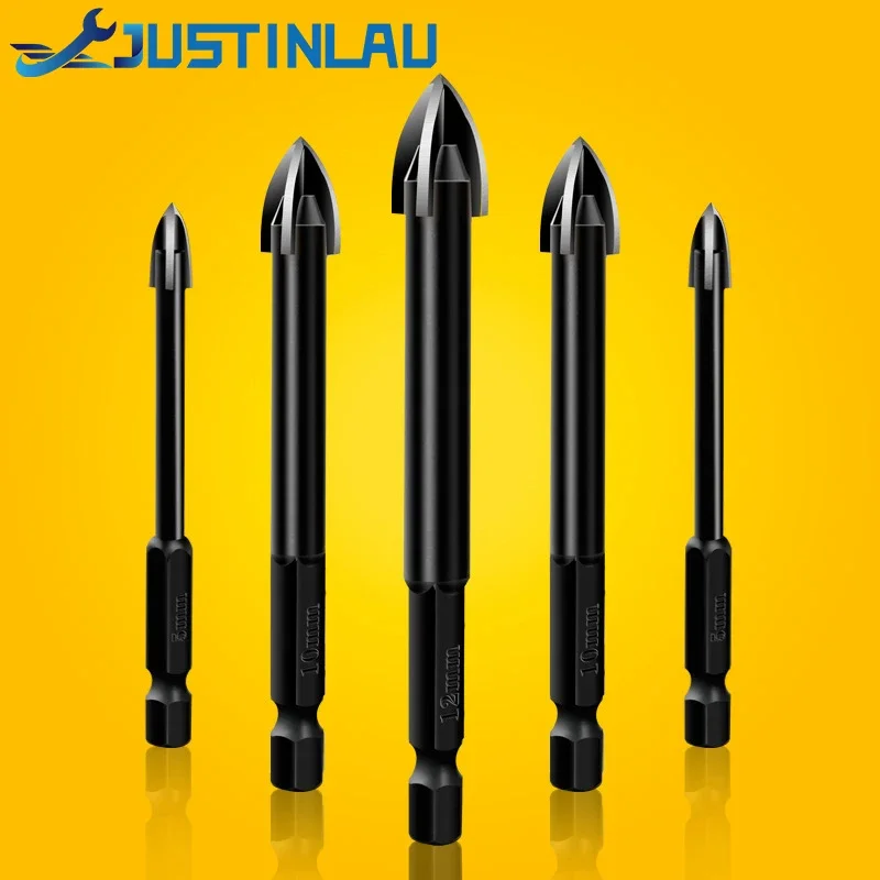 Set di punte per trapano in vetro JUSTINLAU punta in carburo di lega con 4 taglienti punta per trapano a testa di lancia a croce in vetro per piastrelle s 5-8 pz/set 3-12mm