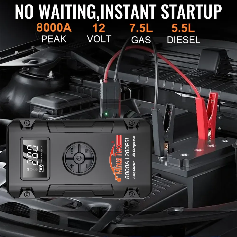 Super Compressor Car Jump Starter 12V Battery Booster Multifunction Air Pump Power Bank Professional Emergency Jumpstarter