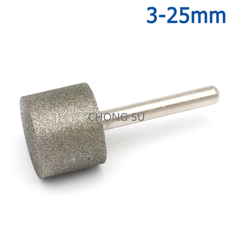 

1-10pcs 3~25mm Cylinder Type Electroplated Diamond Head 2.35/3/6mm Shank Grinding Polishing Engraving Bit for Dremel Rotary Tool