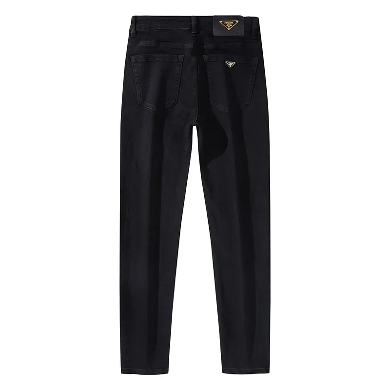 PL جينز رجالي أسود نقي عالي الجودة على الطراز الأوروبي بقصة ضيقة ينعم صورتك الظلية المستقيمة الساق بناطيل كاجوال لخريف/ث