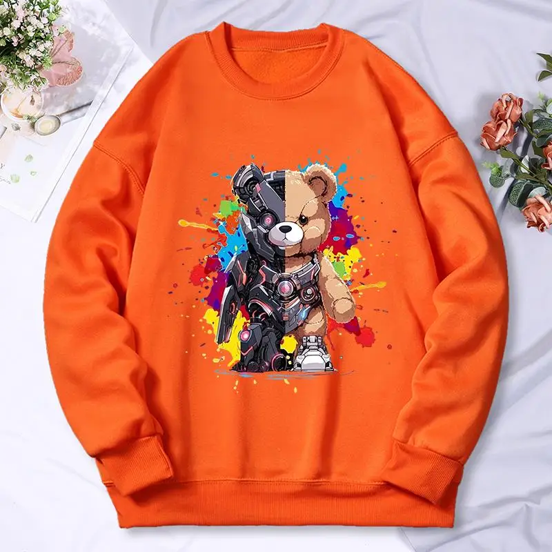 Mech Warrior Bear Prints Hoodie Women Simple Fleece Soft Hoody Autumn S-Xxl Comfortable Sweatshirt Fashion Oversized Tops Female