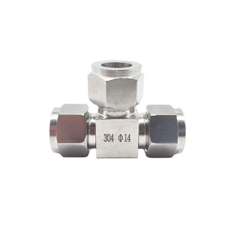 For 304 Stainless Steel Tee Middle Ferrule Joint, Equal Diameter Tee Double Ferrule Joint T-line Tee Middle Joint