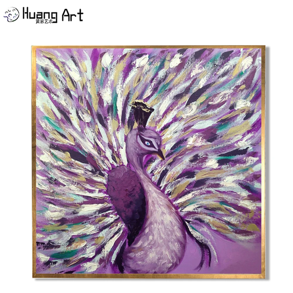 

Most Popular High Quality Abstract Peacock Oil Painting On Canvas Beautiful Animal Purple Peacock Oil Paints for Room Decor