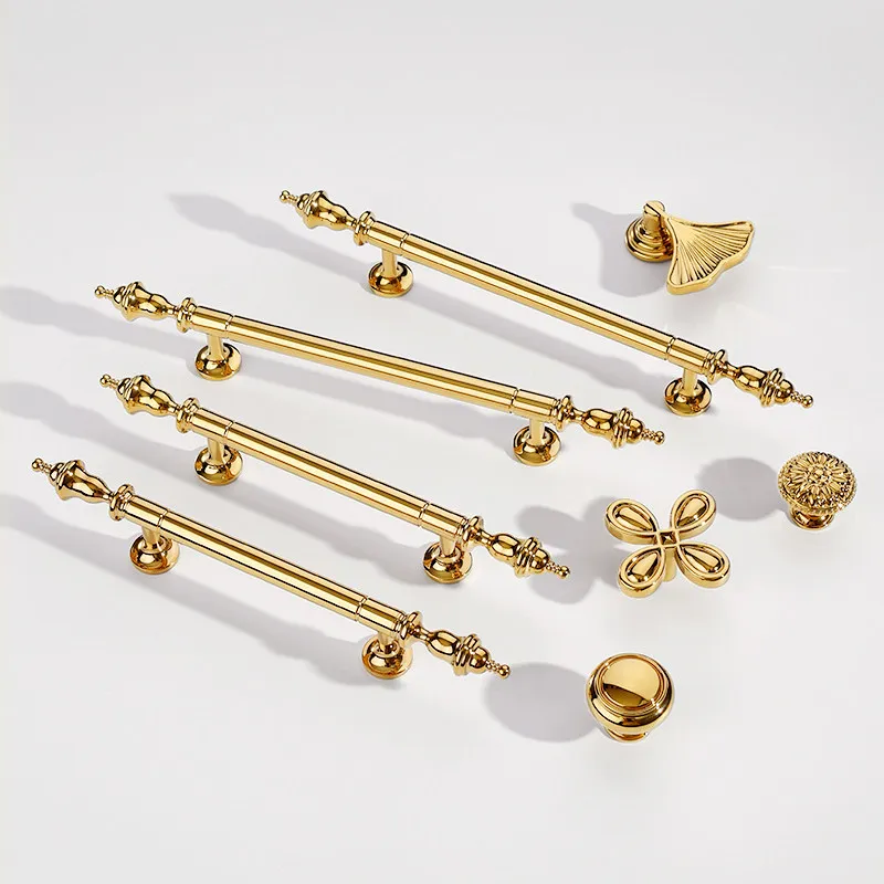 Light luxury bright gold cabinet door handle, French cabinet wardrobe extended door handle, American cream style cabinet copper