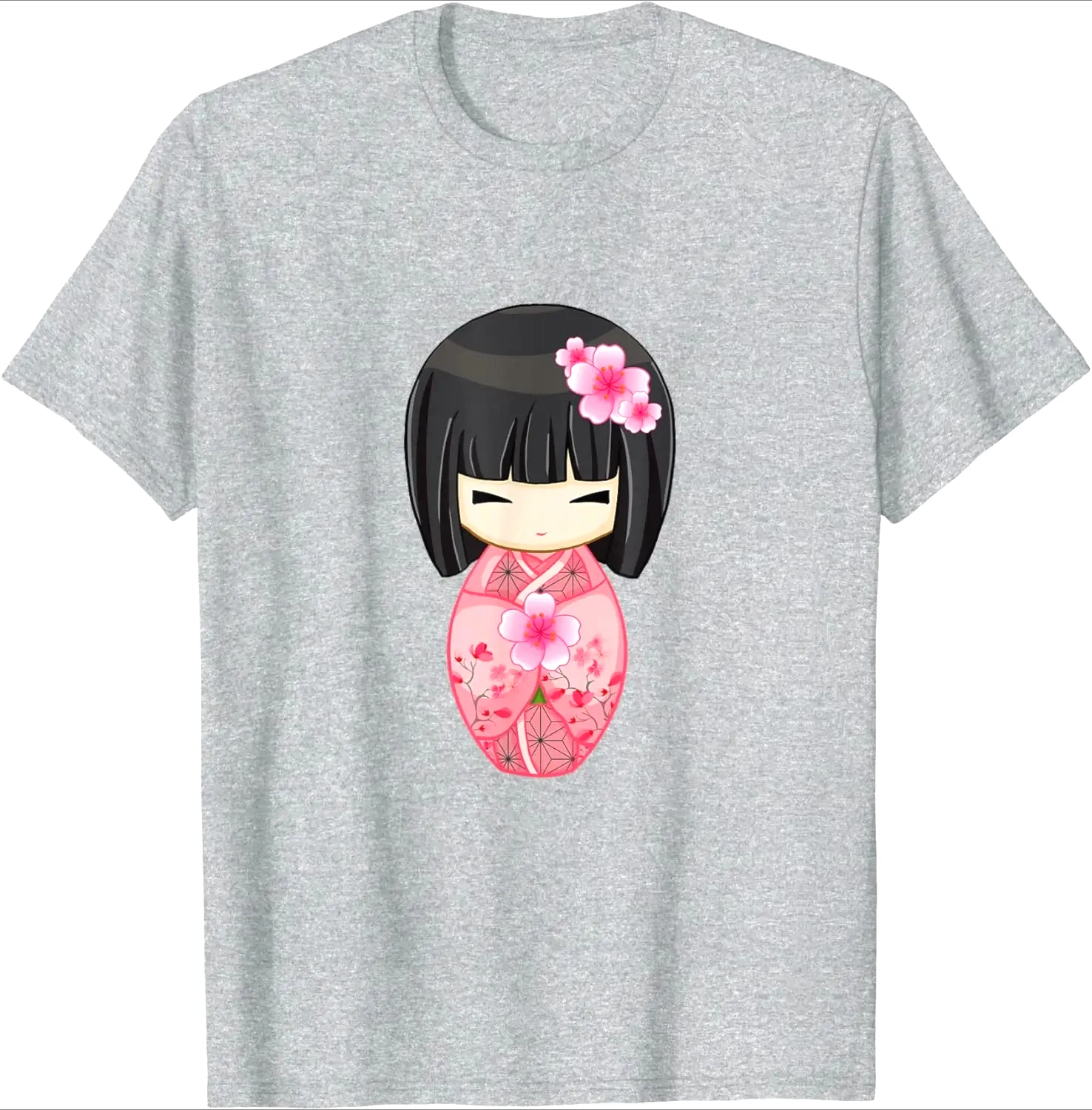 Cherry Blossom Geisha Japanese Kokeshi Doll T-Shirt for Women Girls Graphic T Shirts Summer New Aesthetics Women Tee Shirt