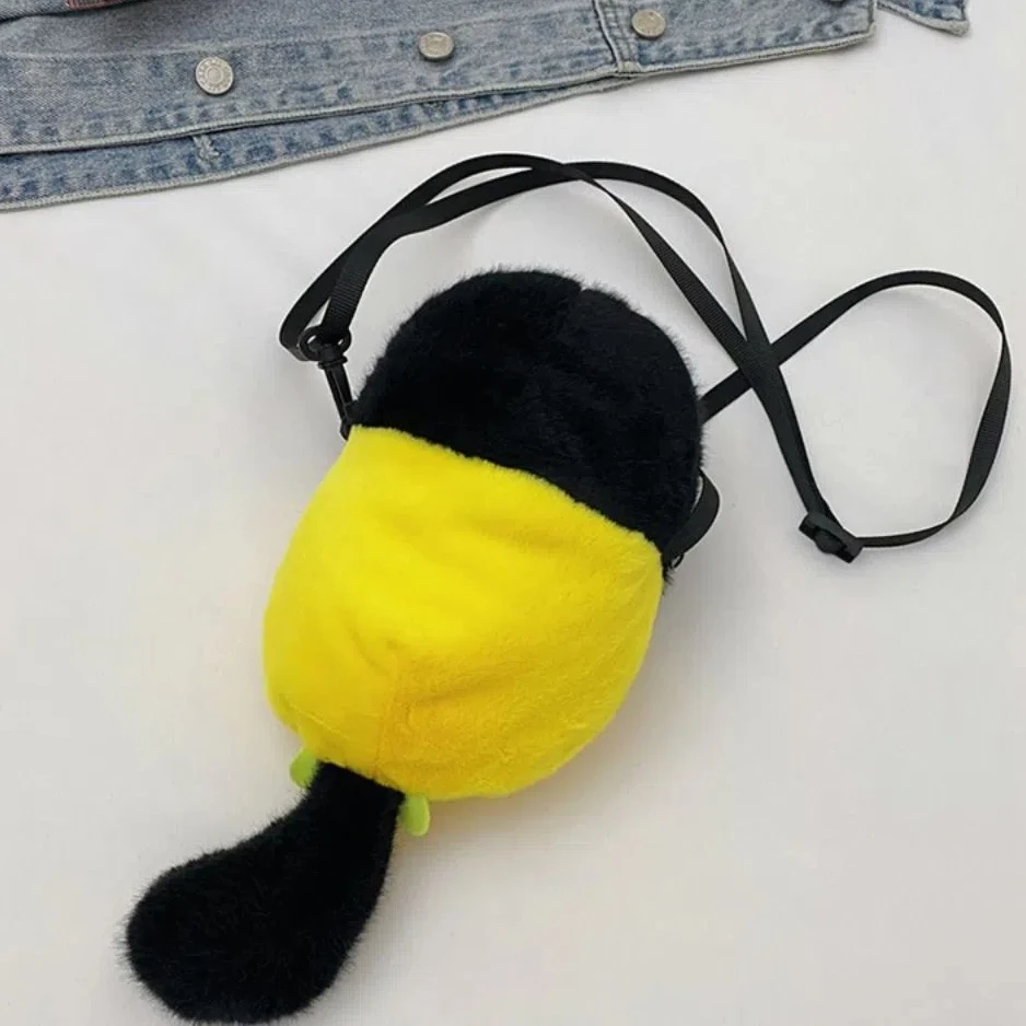 Bolso de hombro de muñeca de pingüino de peluche de retazos, bolso cruzado con cremallera, mono coreano para niños, bolso de teléfono de gran capacidad