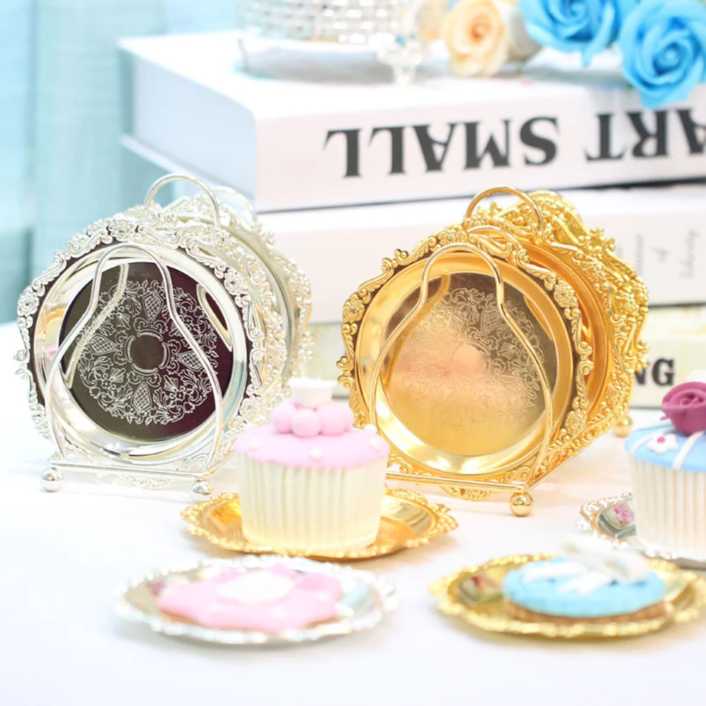 

6Pcs Mini Cake Plates Food-Safe Decorative Dish Set for Wedding Birthday Dessert Tableware Fruit Snack Tray Golden