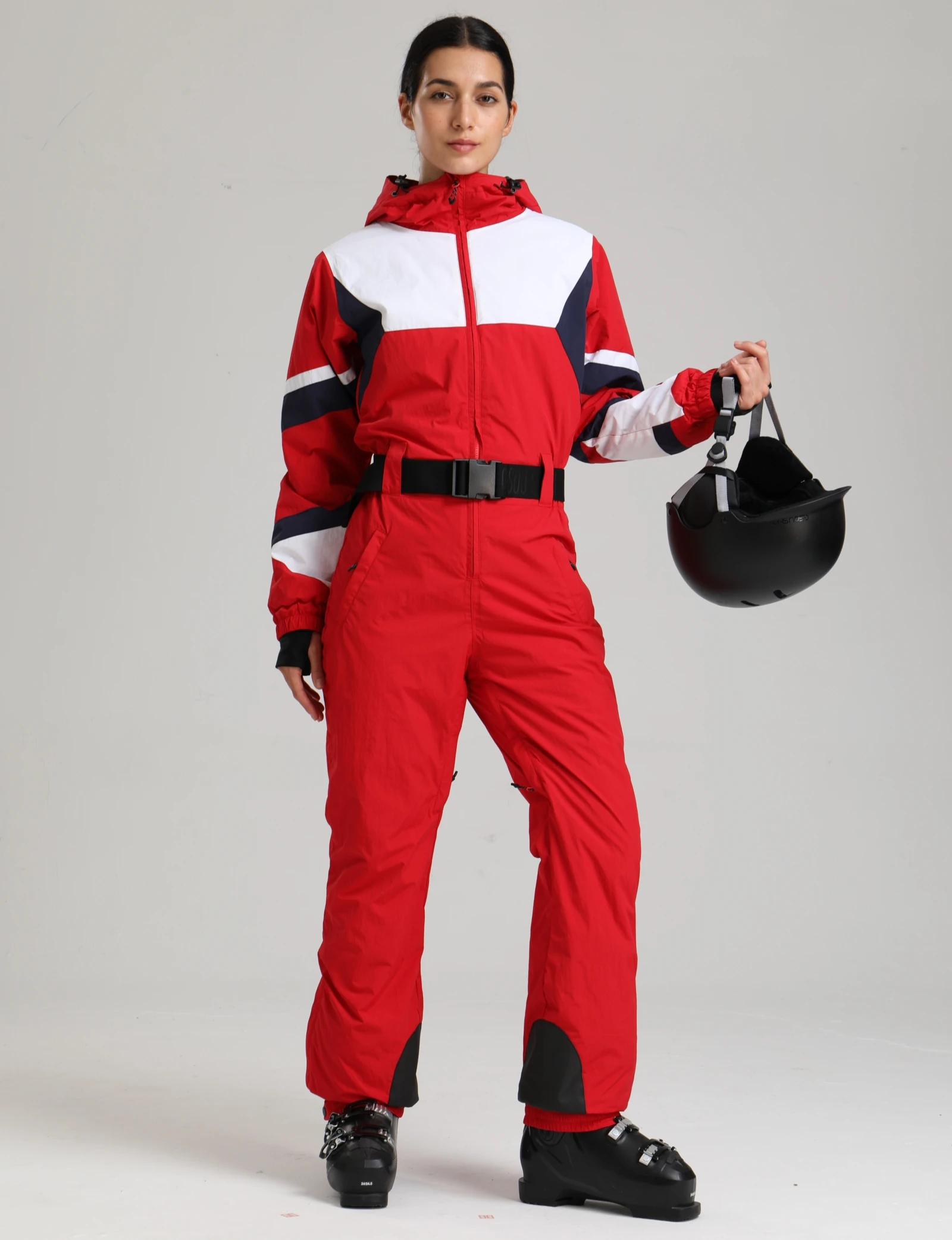 بدلة تزلج نسائية من قطعة واحدة من Gsou Snow بقصة ضيقة مقاومة للرياح ومقاومة للماء للتزلج على جبال الألب مع تصميم كتلة الألوان #6