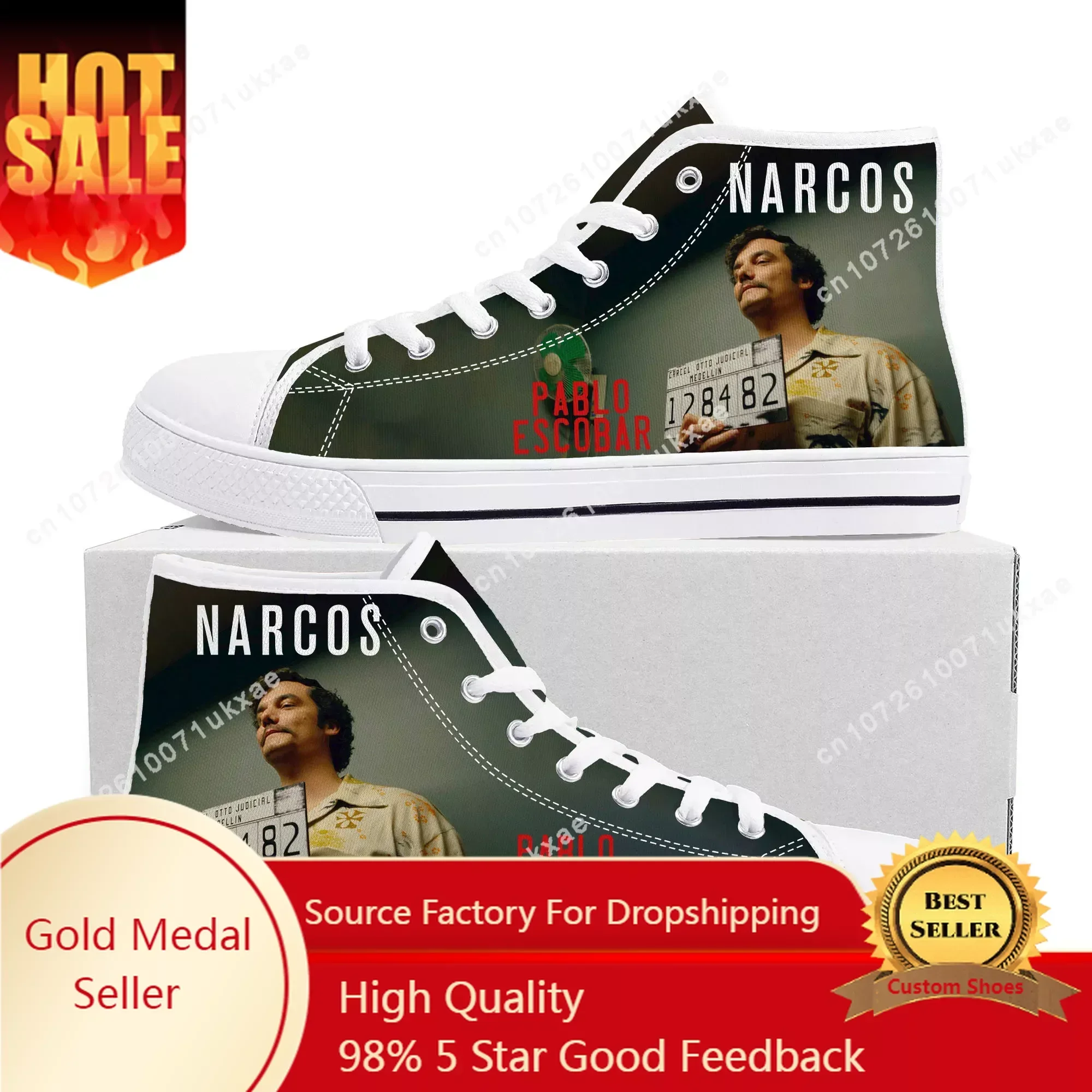 

Narcos High Top Sneakers Mens Womens Teenager High Quality Pablo Escobar Canvas Sneaker couple Casual Shoe Customize Shoes