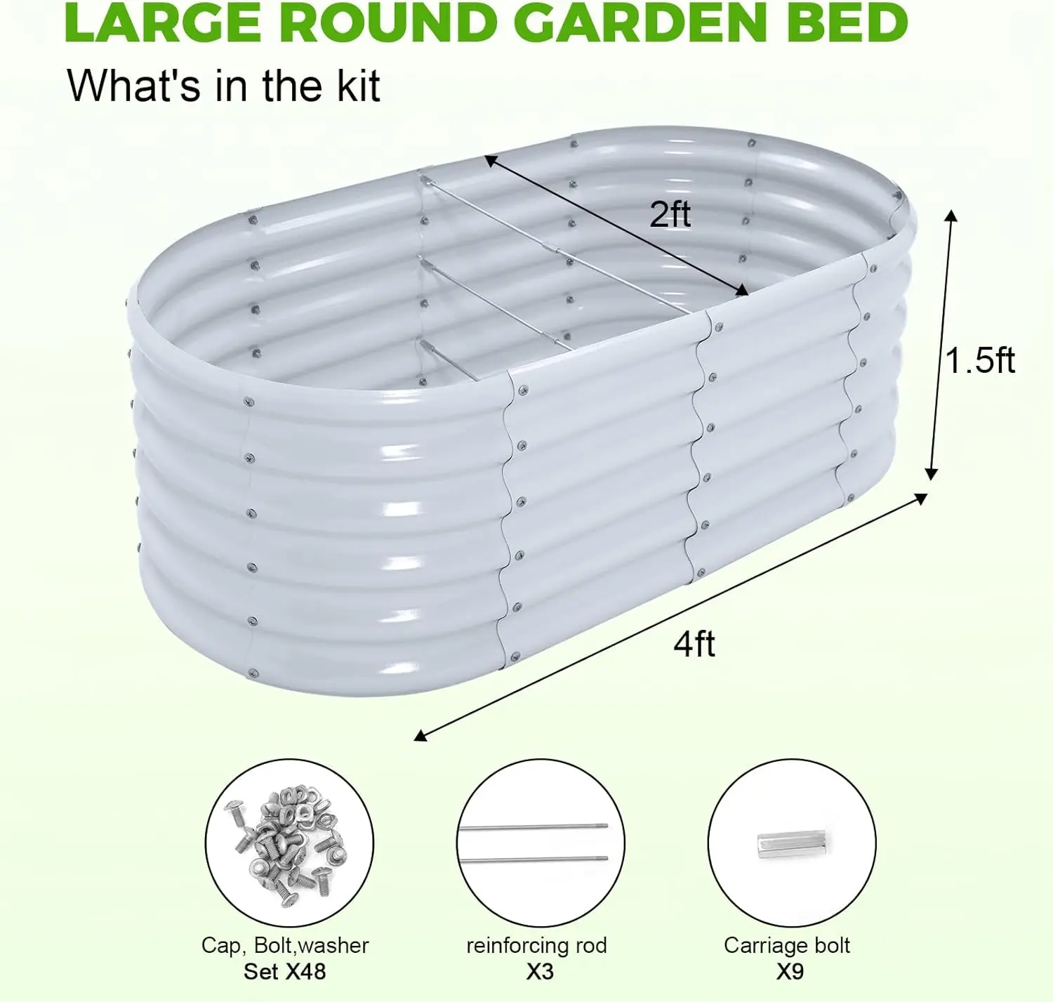 Land Guard Kit de cama de jardín elevada galvanizada de 18 pulgadas de alto, 4 × 2 pies, maceteros galvanizados para exteriores, jardín elevado de metal grande ovalado