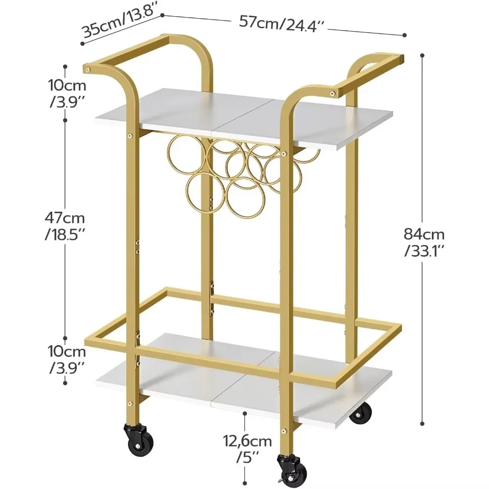 Carrito de Bar, carrito de servicio de bar en casa, carrito de bebidas de 2 niveles con ruedas bloqueables, carrito de vino con estante para vino en espacio pequeño