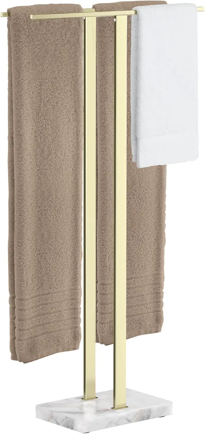 

37" Gold Towel Rack with Marble Base for Bathroom Floor, Fits Large Towels, 18/8 Stainless Steel
