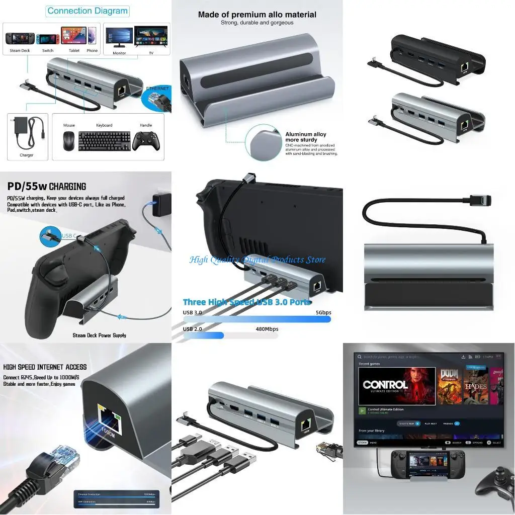 

U2JE USB C Docking Station for Steam Deck 6 in1 for Steam Deck Dock with 4K60Hz LAN