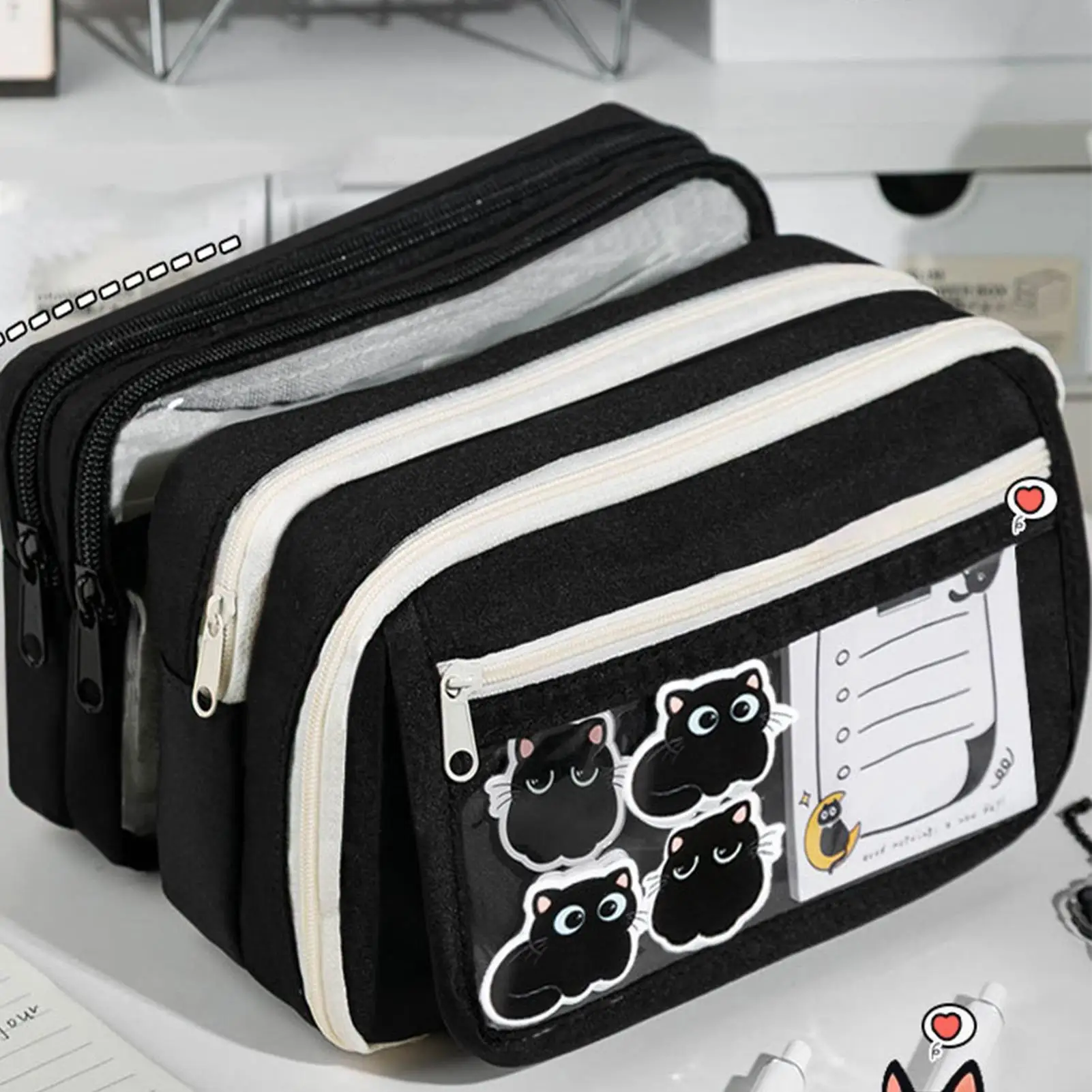 pencil-case-with-stationery-cute-cat-pens-sticky-notes-supplies-kit-back-to-school-stationary-for-students-kids-boys-teens