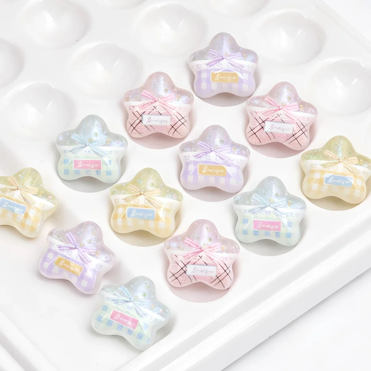 16/32pcs Random Color Bow Plaid Clover Acrylic Beads 18*20mm Loose Beads For DIY Bracelet Necklace Hair Accessories Craft Making