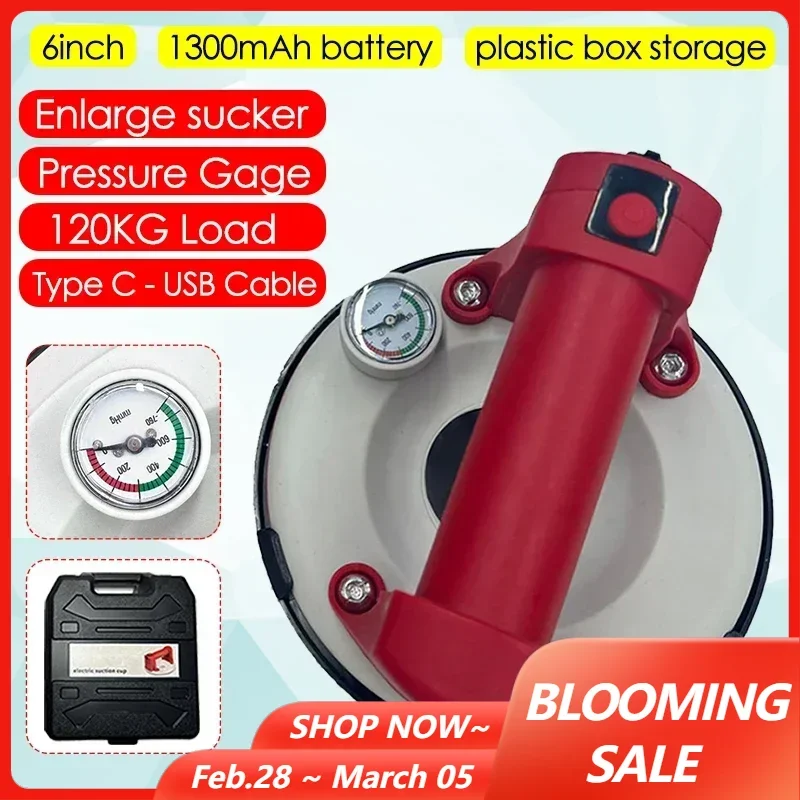 Ventosa de vacío eléctrica de 6 pulgadas, capacidad de rodamiento de 120KG, elevador de vacío de alta resistencia para herramientas de manipulación de Material de vidrio y azulejos de granito