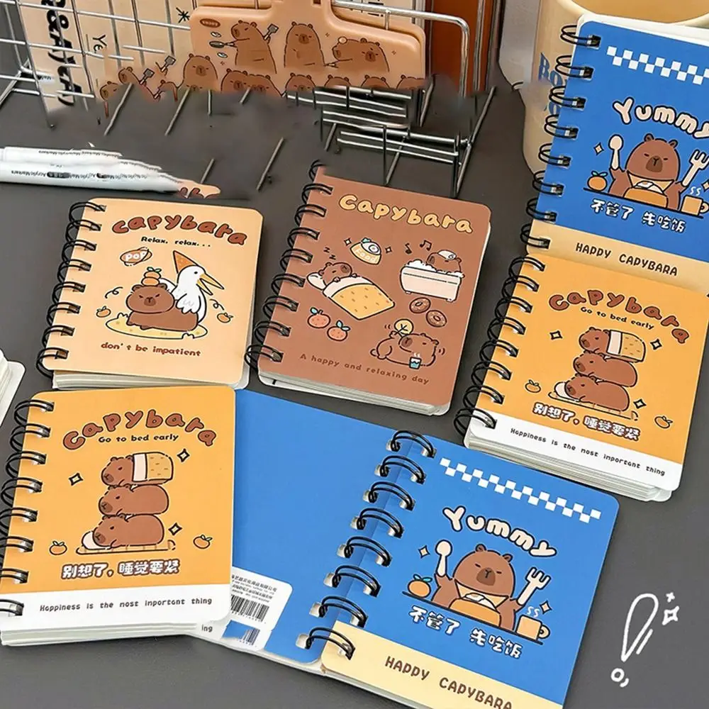 Durable Cute Capybara Coil Book Portable 180 Degrees Cartoon Notebook Multifunction Creative Error Word Book Student