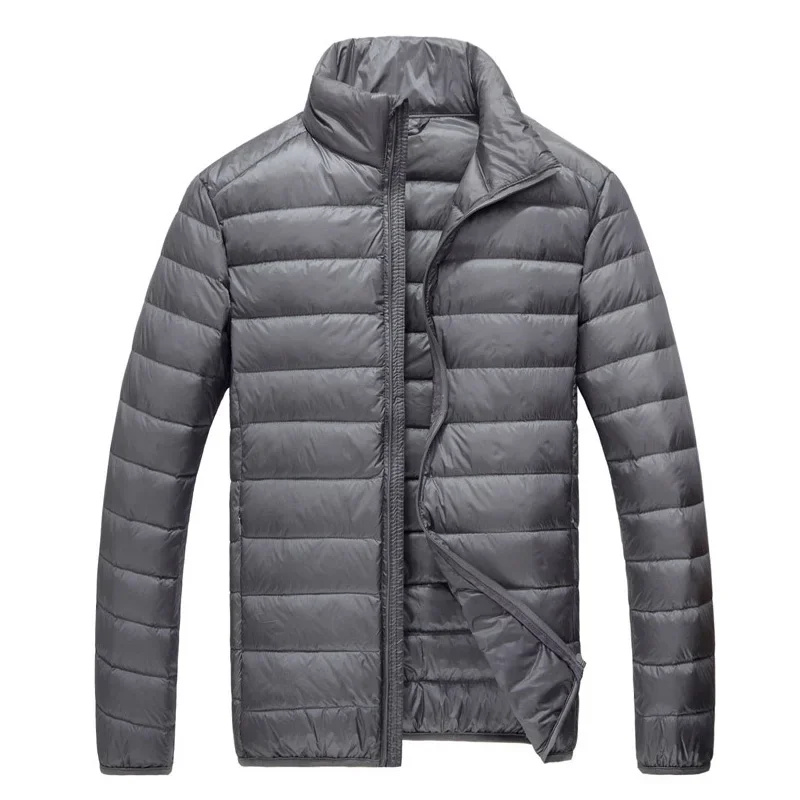 Schinteon Men Ultralight White Duck Down Jacket Thin Stand Collar Solid Color Simple Autumn Outwear