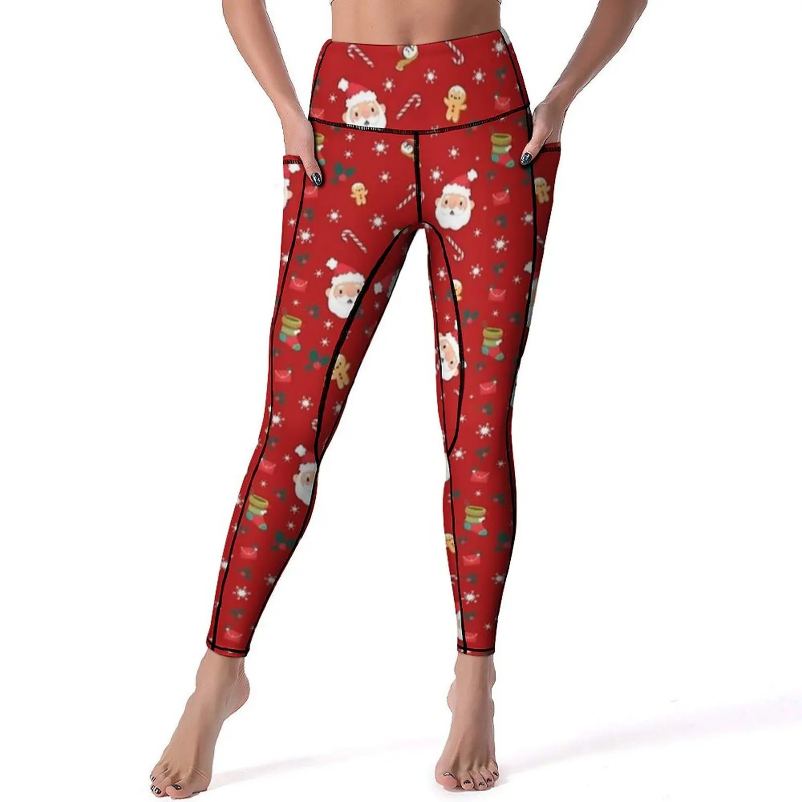 Cute Santa Claus Yoga Pants Sexy Christmas Red Leggings High Waist Workout Gym Leggins Female Elegant Stretch Sport Legging