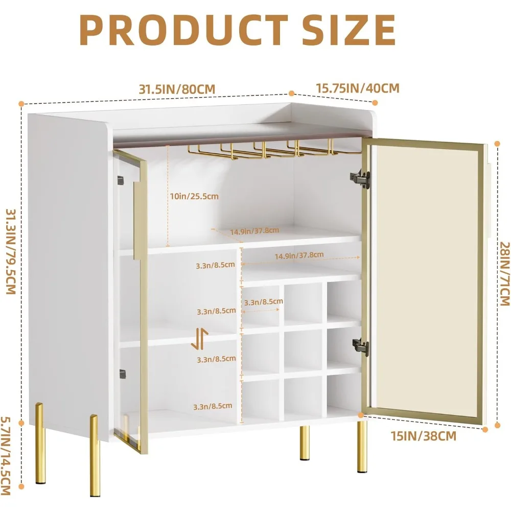 خزانة بار القهوة مع باب زجاجي بإطار من الألومنيوم، وبار النبيذ الأبيض وخزانة الخمور، وخزانة بوفيه جانبية بيضاء حديثة #2