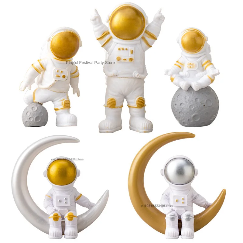 Astronaut Cake Topper Outer Space Birthday Decoration Boy Rocke Astronaut Cake Decoration Planet UFO Kid Party Tools Baby Shower