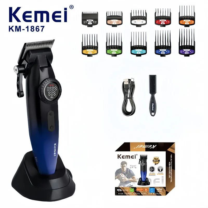 

Kemei KM-1867 Professional Cordless Hair Clipper for Salon,21-Speed Adjustable, Zero-Gap Dual Blade, Men's Styling Trimming Tool