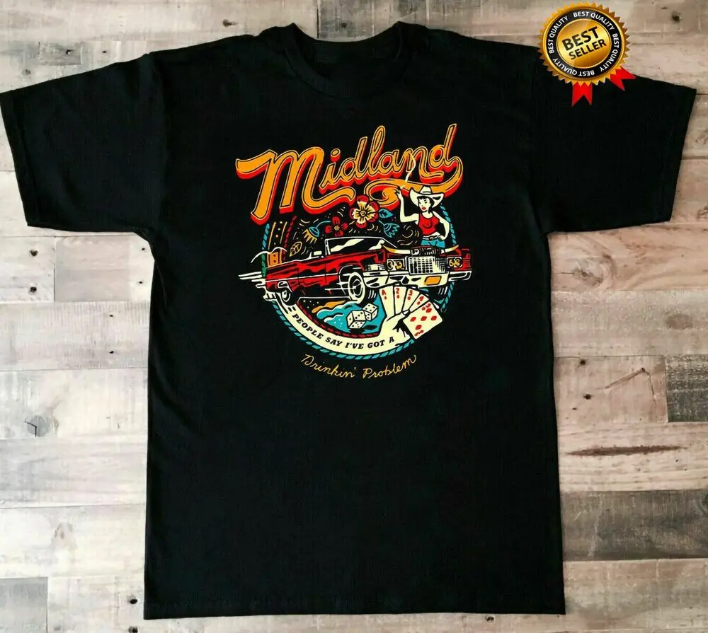 

Midland Band Drinking Problem Cotton Black Unisex Shirt N Tees Y2K tops Unisex Summer Short Sleeve