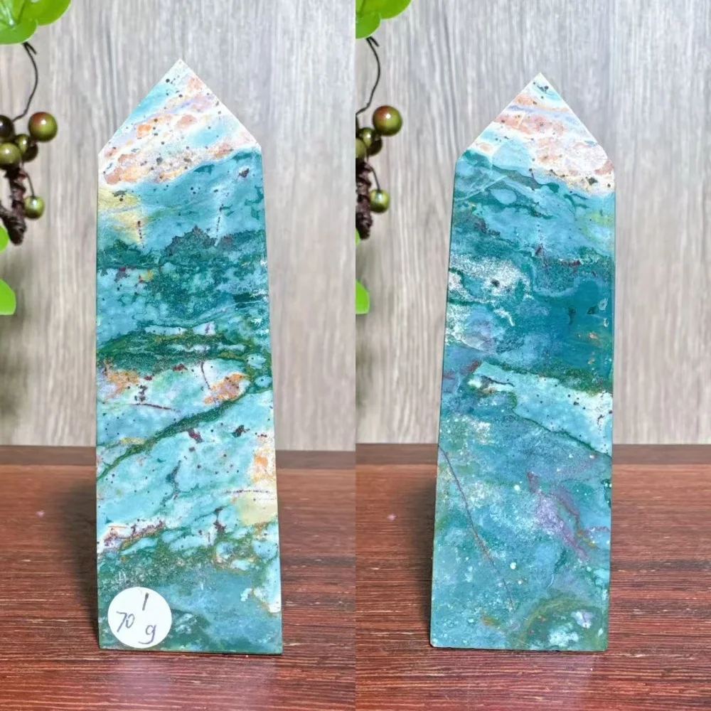 1PC Natural Crystals Blue Ocean Jasper Tower Moss Agate Druzy Seaworld Towers Energy Ornament Home Decorations Room Decor Gift