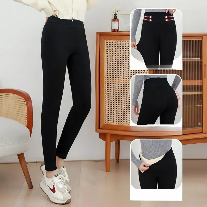 Mulheres usam fora do inverno engrossado velo leggings de cintura alta nordeste extra-grosso puro algodão calças térmicas de tamanho grande