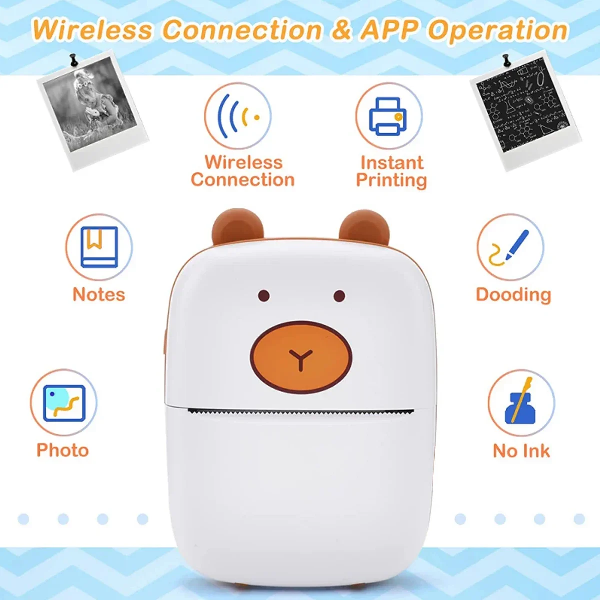 Mini Sticker Printer, Portable Inkless Sticker Maker,Thermal Printer Pocket Photo Printer,Printer For Photos, Journals, DIY